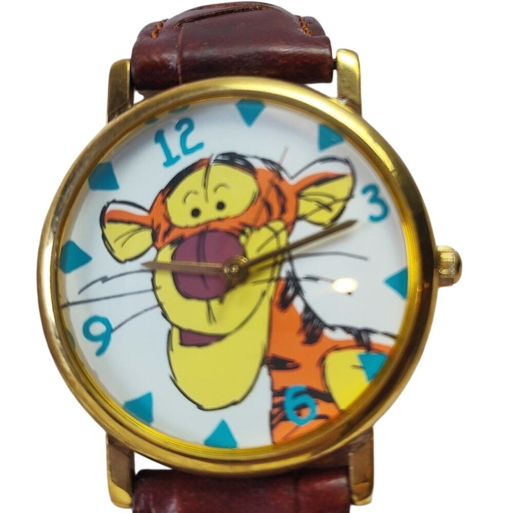 Vintage Timex Disney Tigger Watch Large Dial Brown Strap